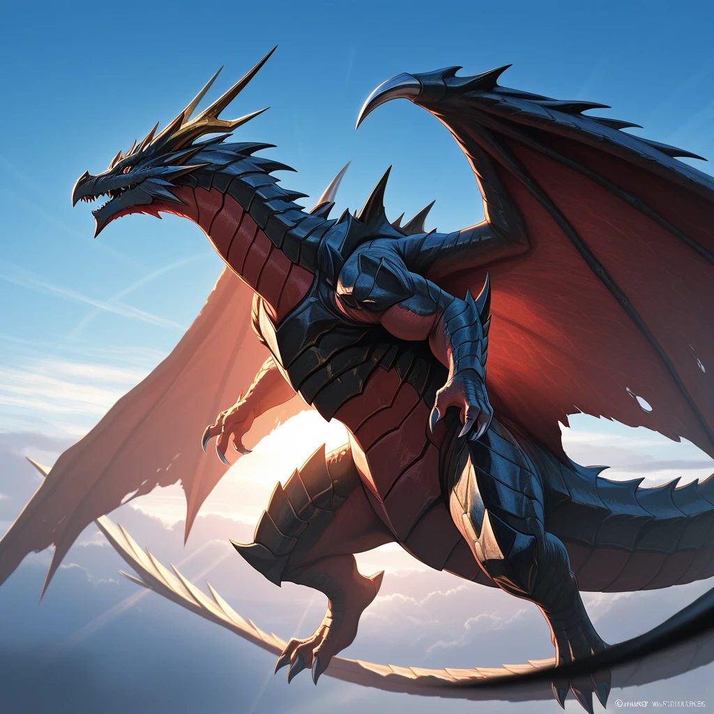 ((Masterpiece, top quality, high resolution)), ((highly detailed CG unified 8K wallpaper)), Pink pterosaur, Detailed scales and claws covered with armor-like scales, A ferocious pattern in pink and red, wide angle dynamic action shot,