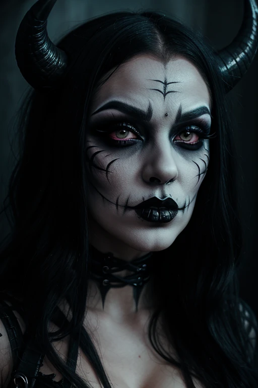 Hyperrealistic Art by Casey Weldon Skull Joker Devil Concept Art Portrait, Olga Kvasha, Miho Hirano, Super detailed and intricate gothic art on Artstation、Three-color color matching、Exquisite Matte Paintings in Unreal Engine 5, Dark color, Fantasy, Intricate details, Splash screen, Complementary Color, Fantasy Concept Art, 8k resolution, Gothic deviantart masterpiece . Extremely high resolution detail, photograph, Realism pushed to the limit, Fine texture, Incredibly realistic,