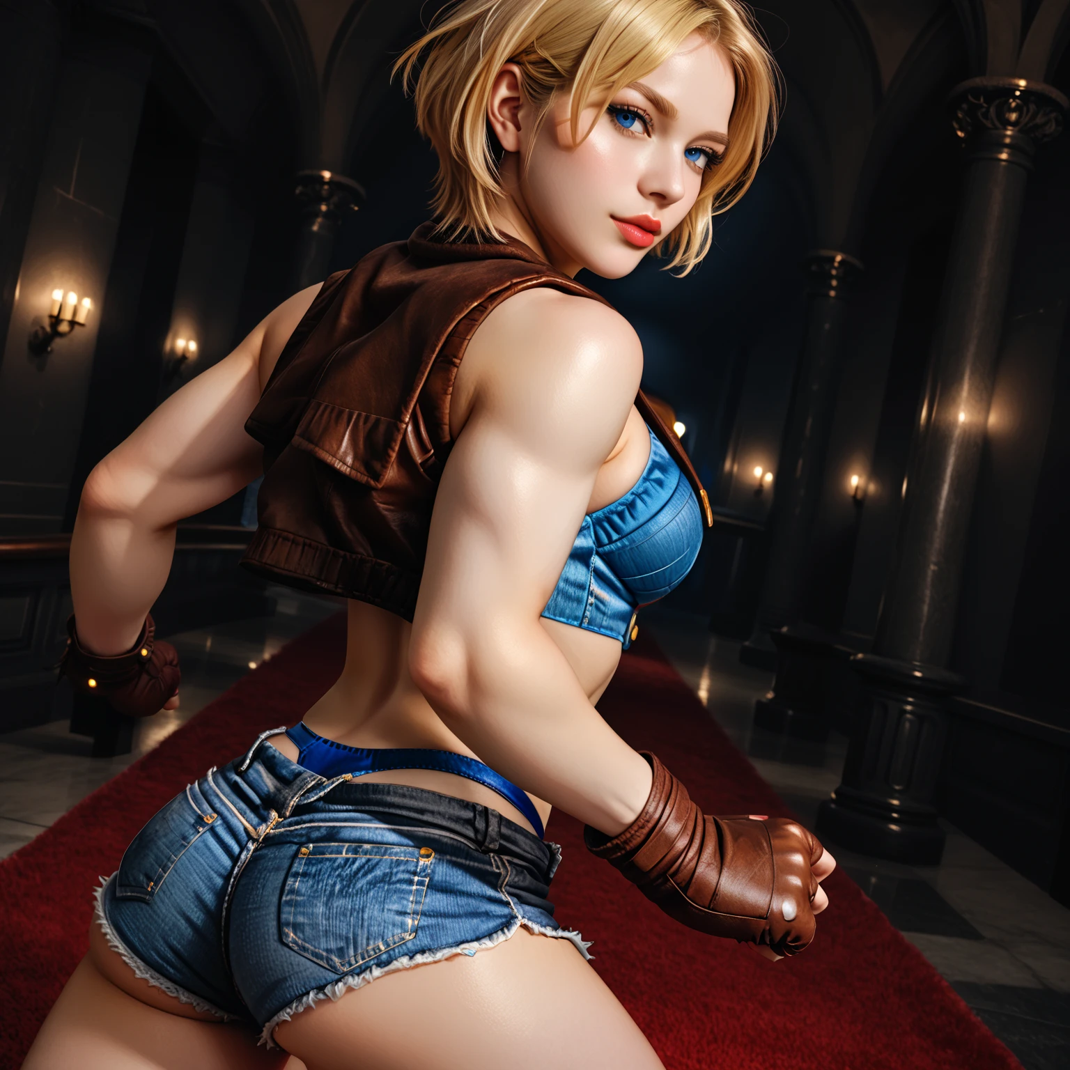 Shogun Raiden pulling down her panties
