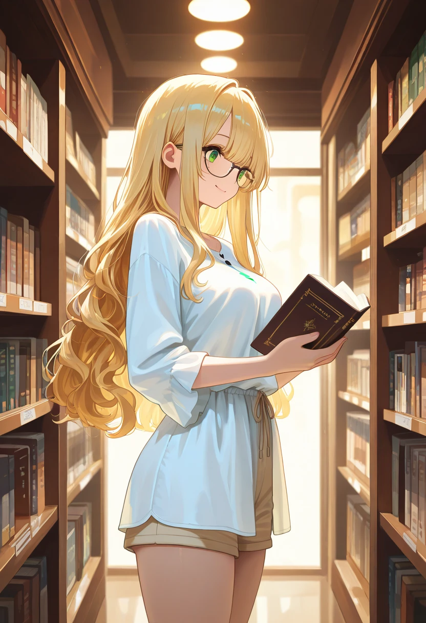 score_8_up, score_7_up, score_6_up,
1girl, long hair, blonde hair, ponytail, green eyes, light smile, library, breasts, curvy, holding a book, looking at viewer, <lora:PulenKompot-Gerogero51_Style-PonyXL:1> gerogero51