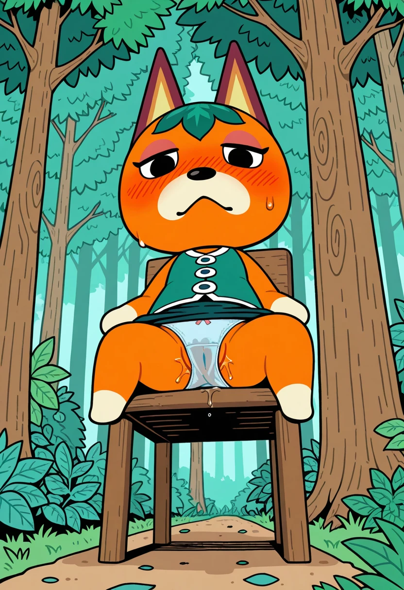 masterpiece, best quality, expressive eyes, perfect face, a man get transformed into isabelle (animal crossing), furry , solo, surpriced, blushed, red baseball cap, naked, nsfw, ecchi, brown eyes, full body, in a magic forest, glitter, embarrassed pose, chubby, magic circle on the floor. breast, pussy,