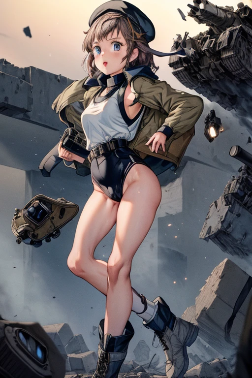 Destroyed aircraft carrier, russian girl , russian anime girls , Russian , Full body composition of young girl with messy short dark hair, eye make up, 13 year old,
Soft lighting, Solo,, badges, Pose, Blotch color, Octane Render, Hyperrealistic intricate detail, Cinematic, 8K resolution, 70mm, Accent Lighting, Global Illumination, bikini
Full body portrait, clean detailed faces, poneyTail,Cute face,, Slim legs,Combat Armor,long court,Battleship Deck,