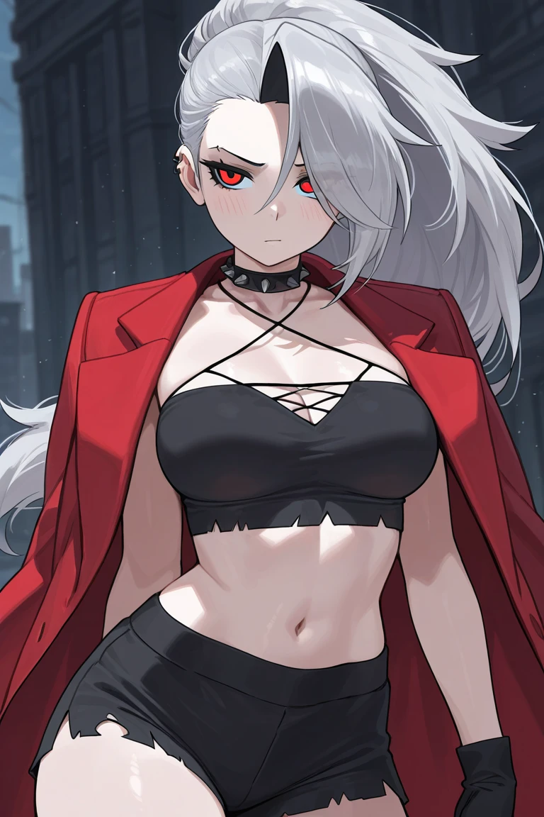 1girl, (sexy, beautiful woman, perfect face, perfect eyes, perfect female body, medium breasts:1.5), (KurumiSSakazaki, long hair, blonde hair, gloves, red choker, hair over one eye, lipstick, fur trim, mature female, gloves, fur-trimmed coat, outdoors, rooftop, cityscape, building, railing, night, night sky, scenery, city lights, lipstick, masterpiece, best quality, highly detailed, a girls with a gun, open mouth, blazer, sexy gaze, (nsfw) not
safe for work, badass pose , evil smile, smile, black bra, anime girl with long hair, long haired girl,
navel, evil expression, exposed belly, exposed navel, exposed midriff, exposed lower belly, micro
miniskirt, micro pencil skirt, pencil skirt ,holding a gun,,