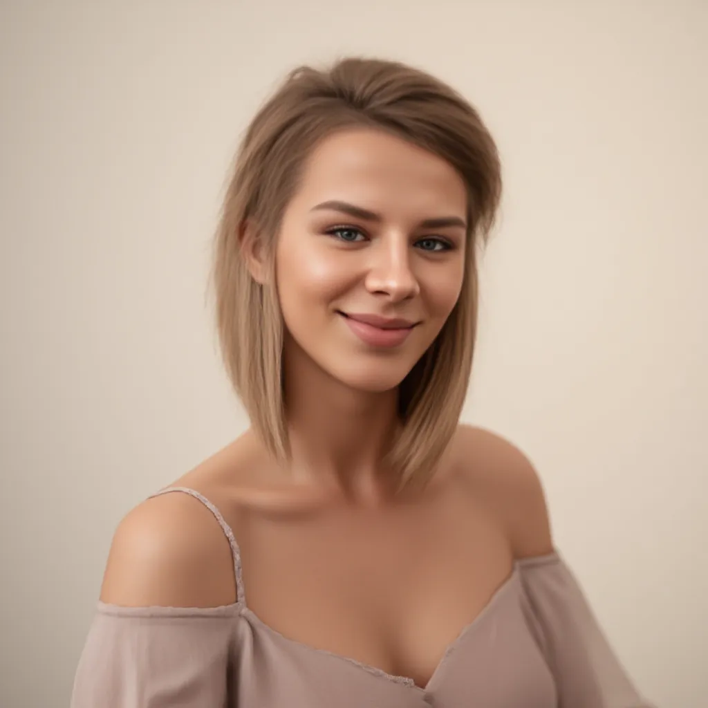 Sexy young girl over 18 with brown eyes, sporty and sexy, ultra realistic, Meticulously detailed, blonde short hair, selfie of a young woman, in the office, looking straight into camera, Face with freckles not perfect, subtle make-up, Stunning full body shot, medium to large bust size