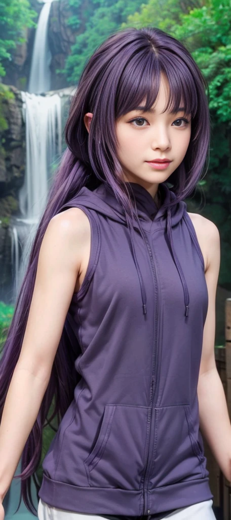 naruto anime, hinata, high resolution, black backdrop, serious hinata, purple image details,