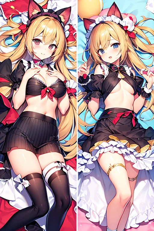 (masterpiece, best quality),best quality, (ultra-detailed), (4heads:1.4), 1girl, (flandre scarlet :1.3), masterpiece, best quality, red top, crop top, ((stomach)), midriff, ((groin)), red skirt, normal ears, shackles, blonde hair, very long hair, wavy hair, sidelocks, red eyes, parted lips, single horn, sweat, cute, toned belly, hand on own chest, eyelashes, (22 year old woman:1.3), (masterpiece:1.4), (best quality:1.4), (beautiful detailed extremely detailed CG, extremely delicate and beautiful, depth of field, (finely detailed face), (perfect details:1.0), (mature female:1.3), wide pelvis, slender, large veiny breast, 8k resolution, high quality, high definition, extremely detailed, masterpiece, best quality, blonde hair, long hair, alluring presence, braid, short skirt, close up, big tits, young, small red bow, mobcap,