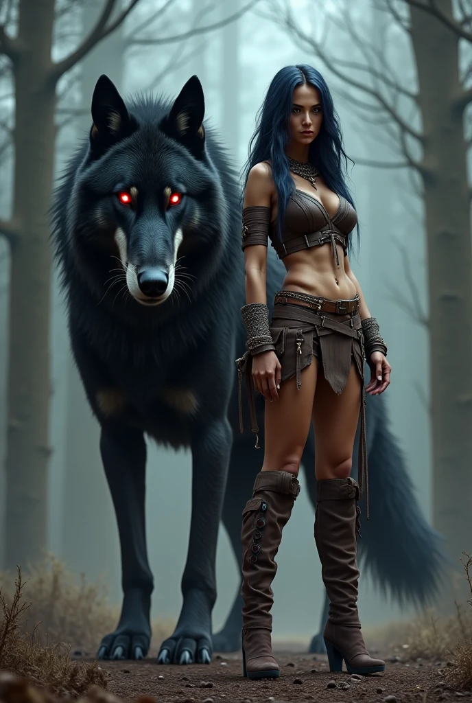 A place flooded by the sea and with beach sand woman 25yo and Warg-Dark Wolves creature, steelpunk style, watercolor sketch in artistic style, large strokes, finalized with ink, fine lines