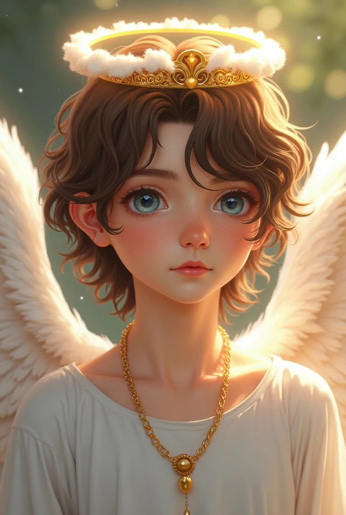 Draw a little boy with angel wings lying on a table,Tired ,Very exhausting,Cute detailed digital art, 6 year old boy,He has big, cold blue eyes, with short brown hair, Cute face, Little boy with angel wings,The face was painted with colored paint,beautiful angel, beautiful angel, Beautiful angel boy, Portrait of a beautiful angel, Angel Boy, lovely digital painting, Beautiful angel boy portrait, angelicales, angel themed, Little angels, Paintings full of angels,