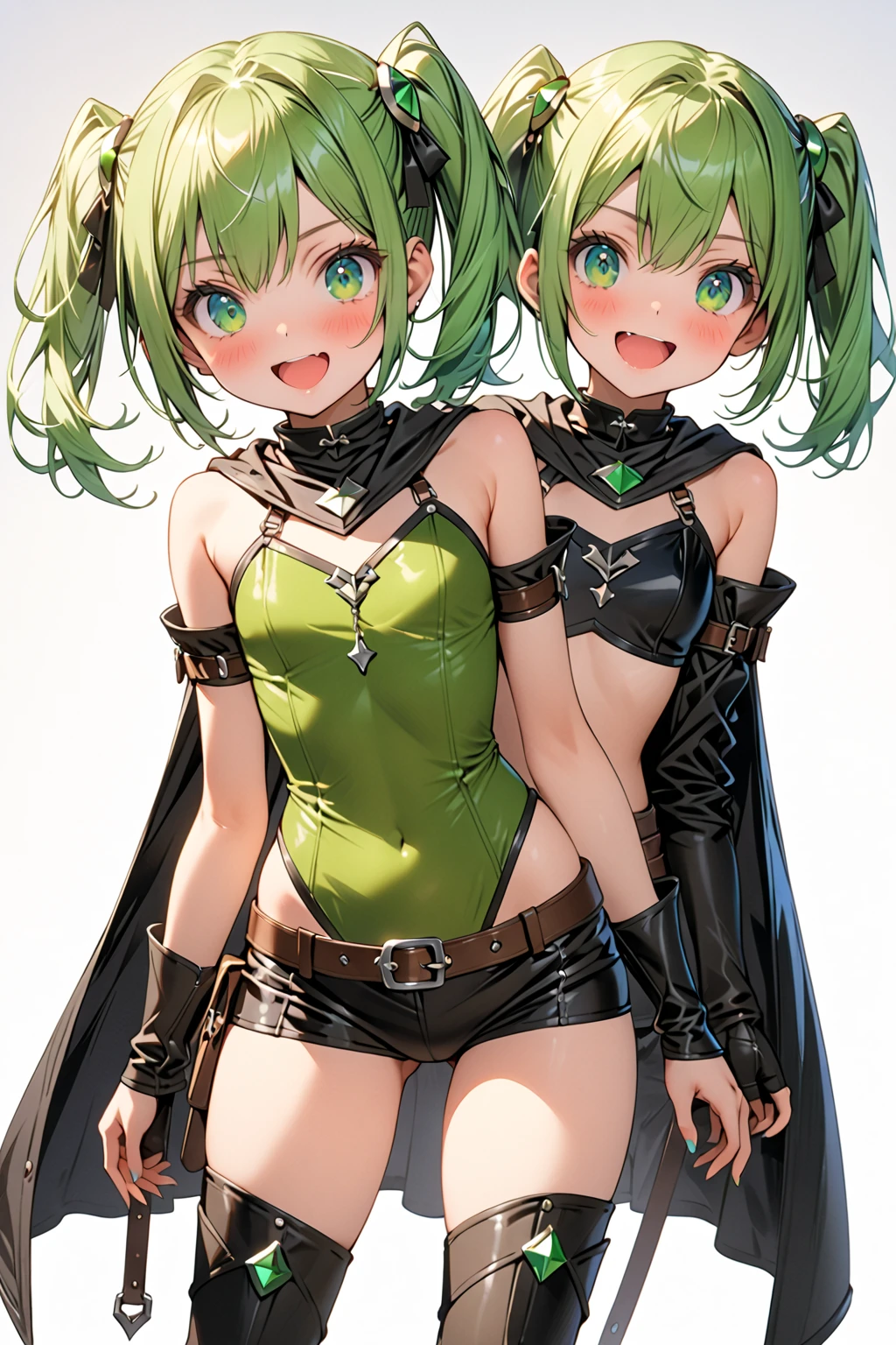 Flat chest, loli, blonde hair, big green eyes, low ponytail, parted bangs, (shiny skin:1.2), classroom, tight clothes, wide hips, thighs, full body, short shorts, (masterpiece:1), (abundant detail:1), arched back, elf ears