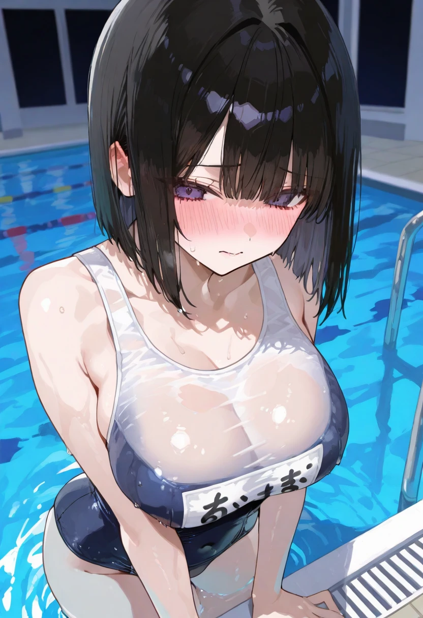 Japanese woman , 25 years old , young , looking at viewer , wet tight see through microkini, i cup breast , wearing a white cap , in a yacht pool , perfect body , very short tight see through skirt, sweat , mouth wide open , tape bondage on her moothand hands , naked man behind her ,perfect body ,beautiful face