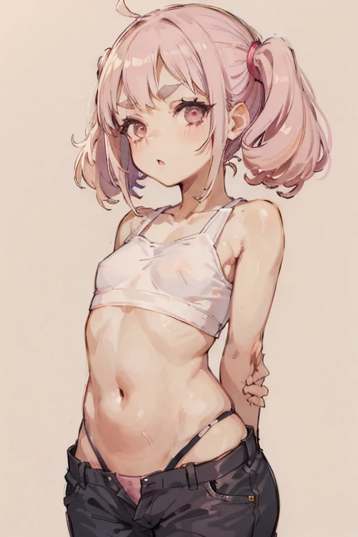 Browsing Caution,(Petite),((Cute man's daughter))only),((Groin bulge)),seiza,Blonde woman with low pigtails,lips,Sweat,White Breath,Tank top,The gaze of the viewer,