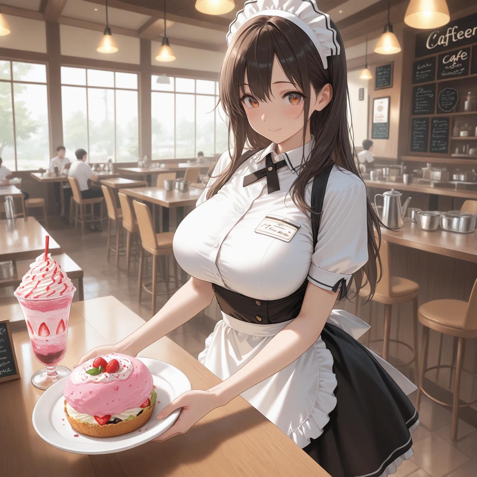 (8K、RAW photo、highest quality、masterpiece:1.2)、detailed background、beautiful and detailed face、beautiful and smooth skin、skin texture、professional lighting、Beautiful age girl、sexual expression、(big breasts:1.3)、Cute Ponytail、Look at me happily、
Maid clothes、Features frills and apron、can bring out your cuteness。
fruit and candy costume、Gives a colorful and cute impression。for example、Strawberries or bananas、We also have costumes such as donuts.。