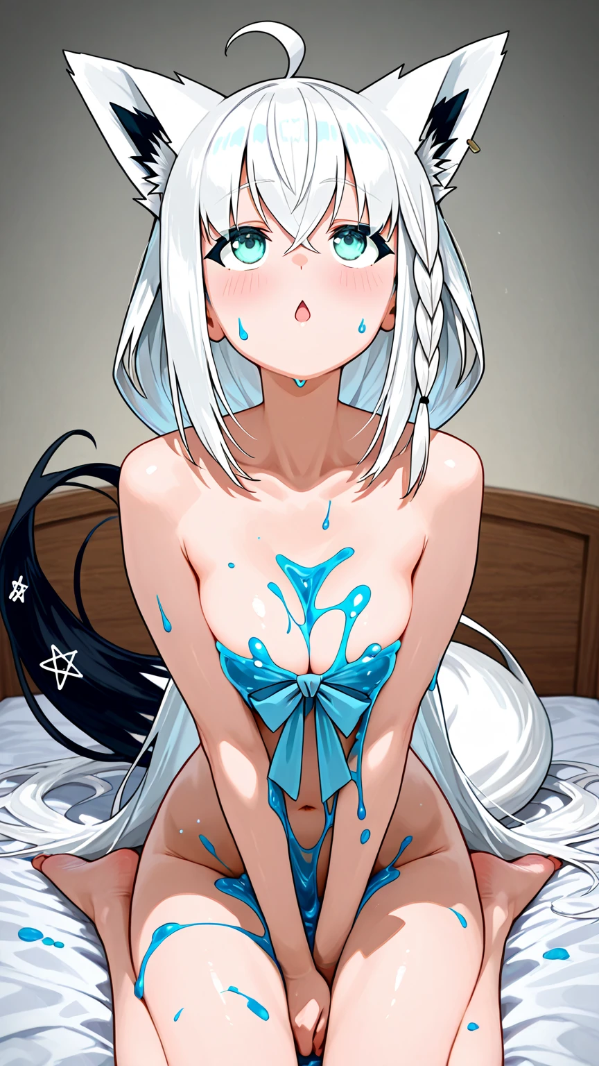 (Master masterpiece:2), (((extremely fine and beautiful)))、(16 K:2)、(completely nude:1.6)、(small breasts:1.5)、(Nominal body type)、(pussy, nipples:1.6)、(cute little)、(embarrassed:1.8), Correct anatomy, Good anatomy、(((The ultra -The high-definition)))、(Ultra HD)、(highly detailed)), ((Very detailed and beautiful)), ((Very detailed and beautiful)), (luminism)), kanatafourth, (white hair:1.3), ((pinky background))