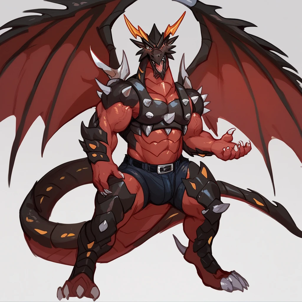 masterpiece,best quality,8k resolution,Very detailed,hairy,((sweat))((Red Dragon Man)),muscle,(((blond))),Strong,超大muscle,((With a pair of blue horns)), ((Golden Eyes)),portrait,((Shirtless)),((Simple background)),((solitary)),(((red wings))),(((Loincloth))),(((Crotch bulge))),