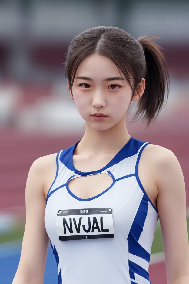 1 female、8k、RAW Photos、(Highest quality、masterpiece、Intricate details: 1.4)、(Realistic、Realistic: 1.3)、(Realistic: 1.3)、Realistic、 Japanese female track and field athletes、((Wet day))、((Woman on the stadium track:1.8))、(As beautiful as a Japanese actress)、(heavy rain)、((薄手のTrack and field teamのタンクトップ))、(ライトカラーのTrack and field teamタンクトップ)、(Track and field team&#39;The tank top becomes translucent when wet with rain)、雨にWet Skinに吸い付く陸上チームタンクトップ、Bloomers in wet colors、Shortcuts、(Wet Hair)、(Wet bangs)、Wet Skin、(Visible nipple protrusion)、 18-year-old、(Small face:1.5)、(A tense look)、light makeup、Thin eyebrows、 Quality and beautiful face、Detailed eyes、(Tear bags:1.5)、Detailed fingers、Beautiful feet、Fine skin、Mid-chest、Shiny Hair、Glowing Skin、Dripping wet hair、Dripping wet skin、Track and field team&#39;The tank top is wet and water droplets are dripping down..、(very good)、(No underwear)