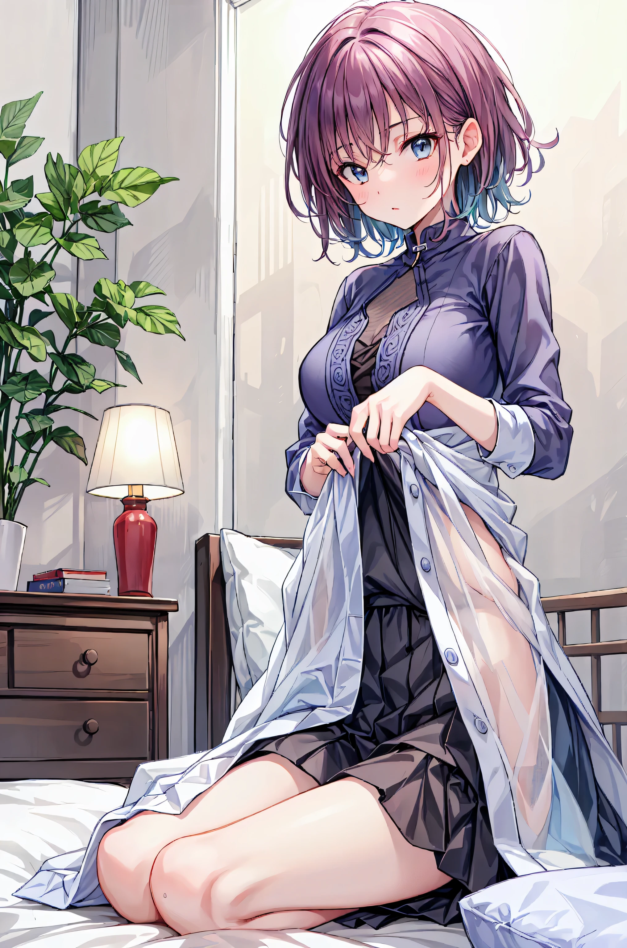 it&#39;s raining、Street Corner、One girl、Holding an umbrella、Gray Hair、Hair tied up、Jeans shorts、Light blue hoodie、Pink sneakers、Open mouth smile、Highest品質, High definition, Ultra-fine, Highest_detailed