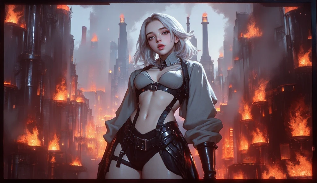 1girll,White color hair,Various hairstyles,Wear a black flower on your head,beauitful face,crisp breasts,Convex buttocks,Wearing a black gauze tights,Wear a black wristband,Black lace-up heels,Wearing a black military uniform overcoat,The inside of the coat is red,perfectly proportioned, Cinematic lighting, filmgrain, Fujicolor, lightand shade contrast, 8K, 巨作, Textured skin, Super detail, high detal, High quality, A high resolution,