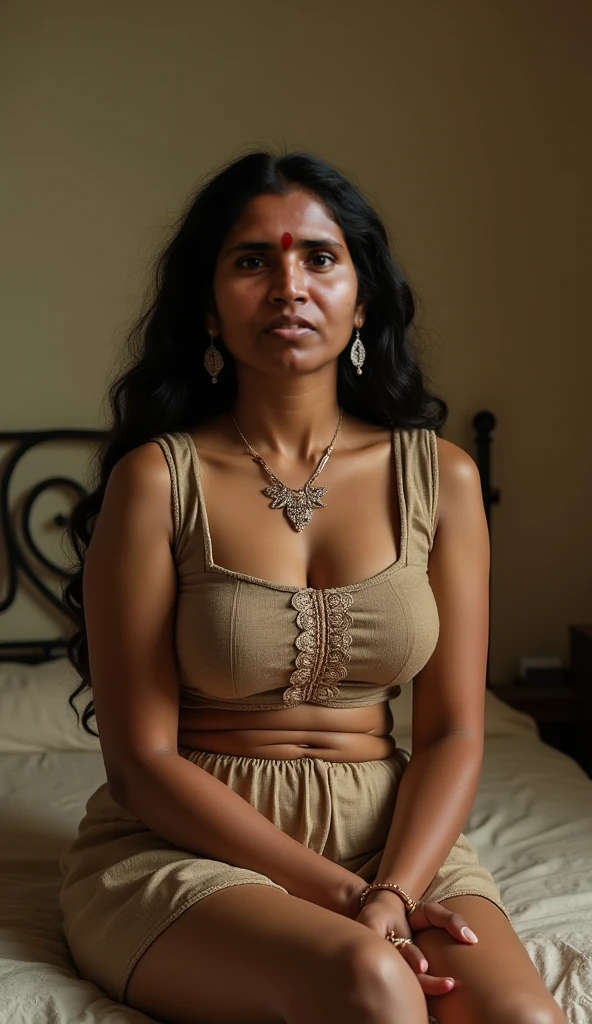 Full body image, front view Full body image, indian hourglass body, Indian plus sized 29 year old Telugu girl anasuya, frightened expression, crying face, tears flowing down to chin, wearing highly embroideried light brown colour linen deep square cut blouse and light brown colour linen mini skirt , sitting on a bed, 2 shirtless 60 year old men wearing trousers hugging her from side and kissing on her cheeks, with a group of men in a living room, romantic movie stills photography, movie stills, movie photo, hd movie photo, movie still promotion, film movie still, still from movie, dynamic movie still, still from a movie, movie still 8 k, movie film still, still from the movie, cinematic movie still, promotional movie still,