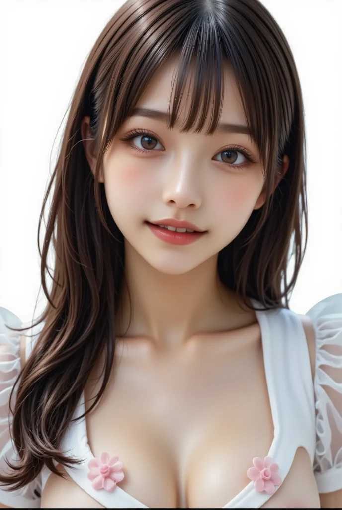 1girl,(perfect Ratio Face, Balanced eyes), double eyelid,japanese,14yr,round face, an innocent face, Beautiful nasal muscles, lipgloss, Balanced style,topless,cityscape in background,newyork