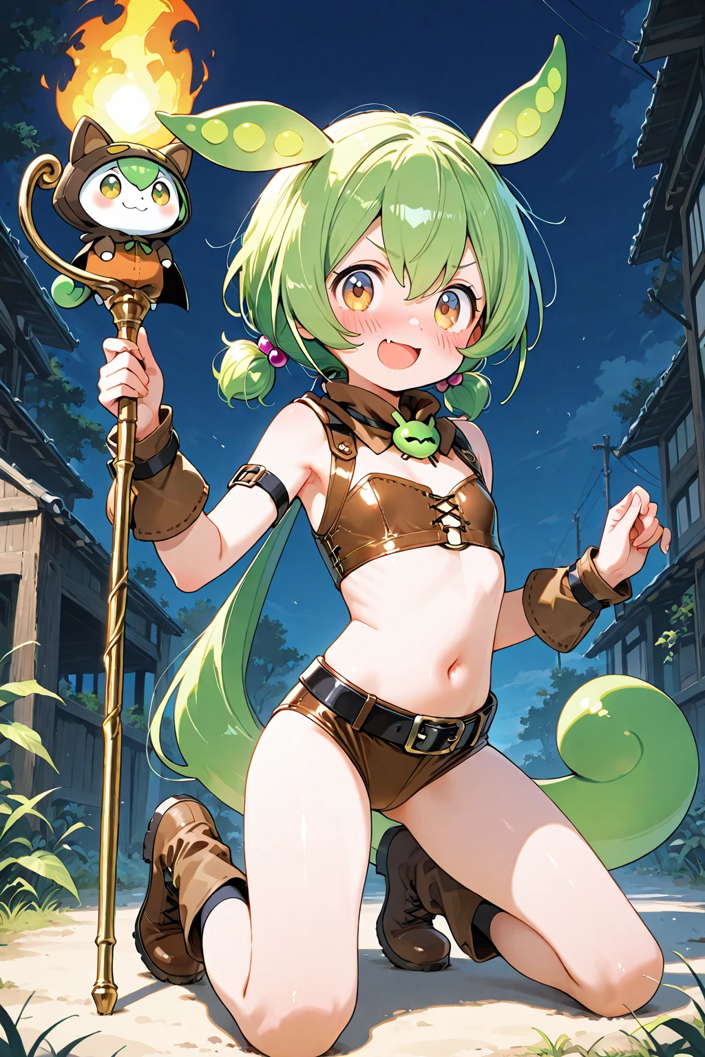 Tabletop, highest quality, High resolution, Splatoon Girl, fairy costumes, Pointed Ears, Green tentacle hair、 Long tentacle hair, Side Lock, Hair Ribbon, gigantic breast, Cape, Golden Eyes, Black gloves, Brown shorts, Low-rise shorts、Green knee socks, Short shorts, Belt Bag,Embarrassed expression、((Captured by tentacles))、((Tentacles are inserted))、((Soaking wet))