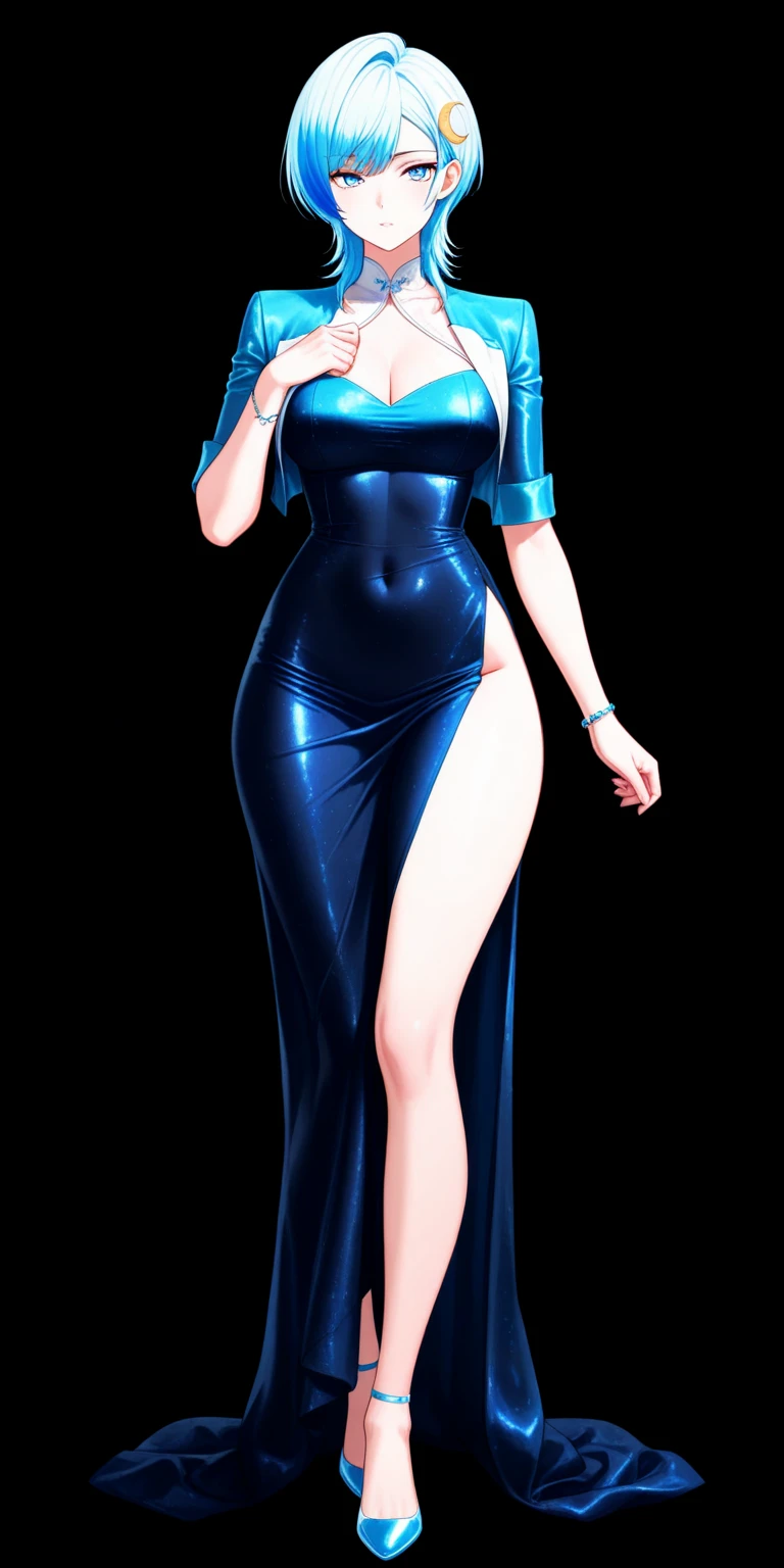 ((masterpiece)),(((best quality))),(character design sheet,same character,front,side,back),illustration,1 girl,silver hair,princess cut,hair on eyes,beautiful eyes,environment Scene change, pose too, gorgeous princess dress, jewelry, crown, gorgeous, peacock aesthetic, magic, charturnbetalora, ( background, white background: 1.3), gigantic breasts, cleavage cutout, royalty
