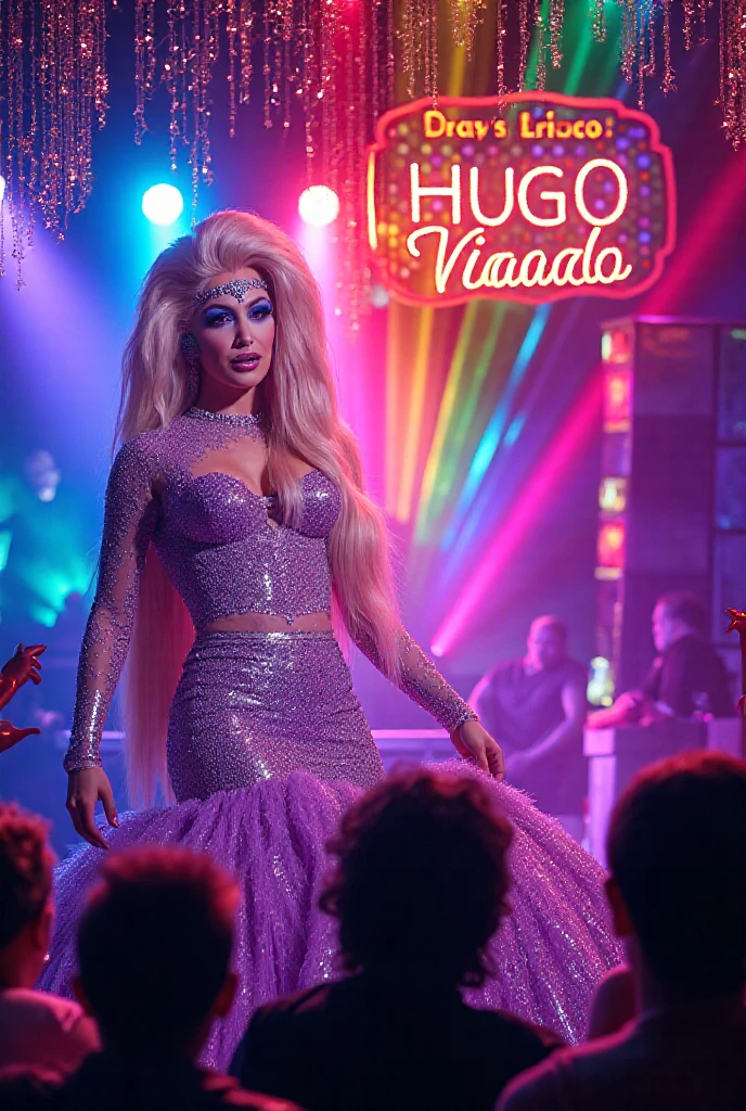 I want a Drag Queen Race logo written "Grand Finale" with technology theme