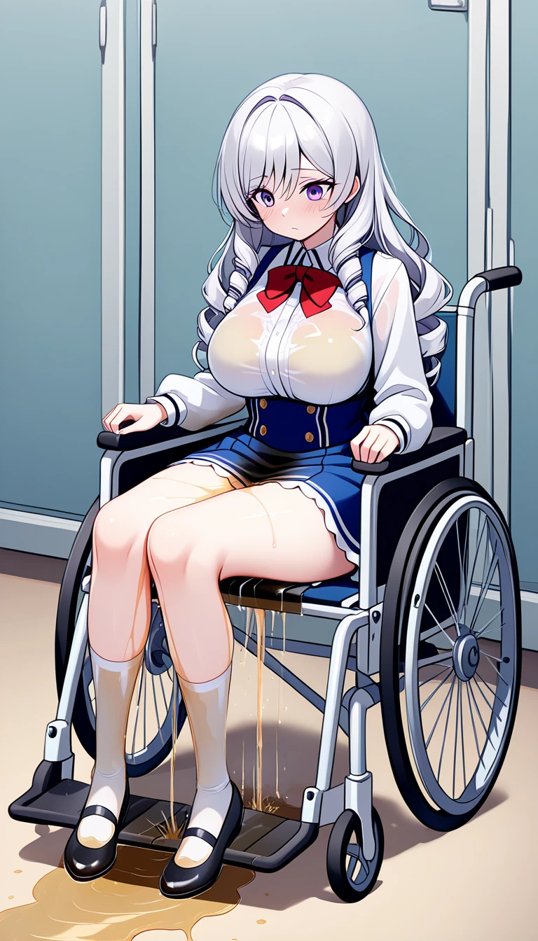 Anime. 1 Girl. Cute girl. Slave. Ssbbw. Clumsy slave. Silver-pink-blue hair. Long hair. Rainbow eyes. Beautiful eyes. Perfect eyes. Expressive eyes. Blind eyes. Blind. Disabled person. Ideal face. Thick body. Thick long legs. Swollen with fat. body. Beautiful nose. 15 years old. Big breasts. Slave collar. Shackles. Chains. Dirty tunic. Torn tunic. Diaper. Dirty diaper. Sitting. Wheelchair. Beautiful character design. Shiny skin. Barefoot. Cold. Runny nose. Nasal mucus. Snot. Wants to sneeze. I have to sneeze. Violent, desperate desire to sneeze. She sneezes. She sneezes, covering her nose with her hands. Legs together and feet apart. Urinary incontinence. Wants to pee. I need to pee. A strong, desperate urge to pee. She peed in her diaper. She peed herself. Pissing in a diaper in the middle of the street. Diarrhea. Wants to poop. I need to poop. A strong, desperate urge to poop. She pooped in her diaper. She shit herself. Pooping in a diaper in the middle of the street. Middle Ages. Fantasy. City. Street. Slave market. Snot flows from the nose. She is sold on the slave market. Full body. NSFW. Scat. Official art. Extremely detailed CG Unity 8k wallpaper. Ideal lighting. Ultra high resolution 4K. Super detailed 8K. A high resolution.
