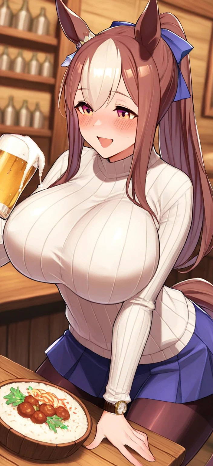 2heads, a thin woman with two heads. She has enormous breasts. She is standing in a bar. She looks drunk. She is flirty. She is wearing a button-up pink blouse and jeans. She has enormous breasts. She is skinny. Massive breasts. She looks mature. She is extremely tall. She has massive breasts. She has long straight brown hair. Seductive expression, horny expression. Finger in cleavage, touching cleavage.