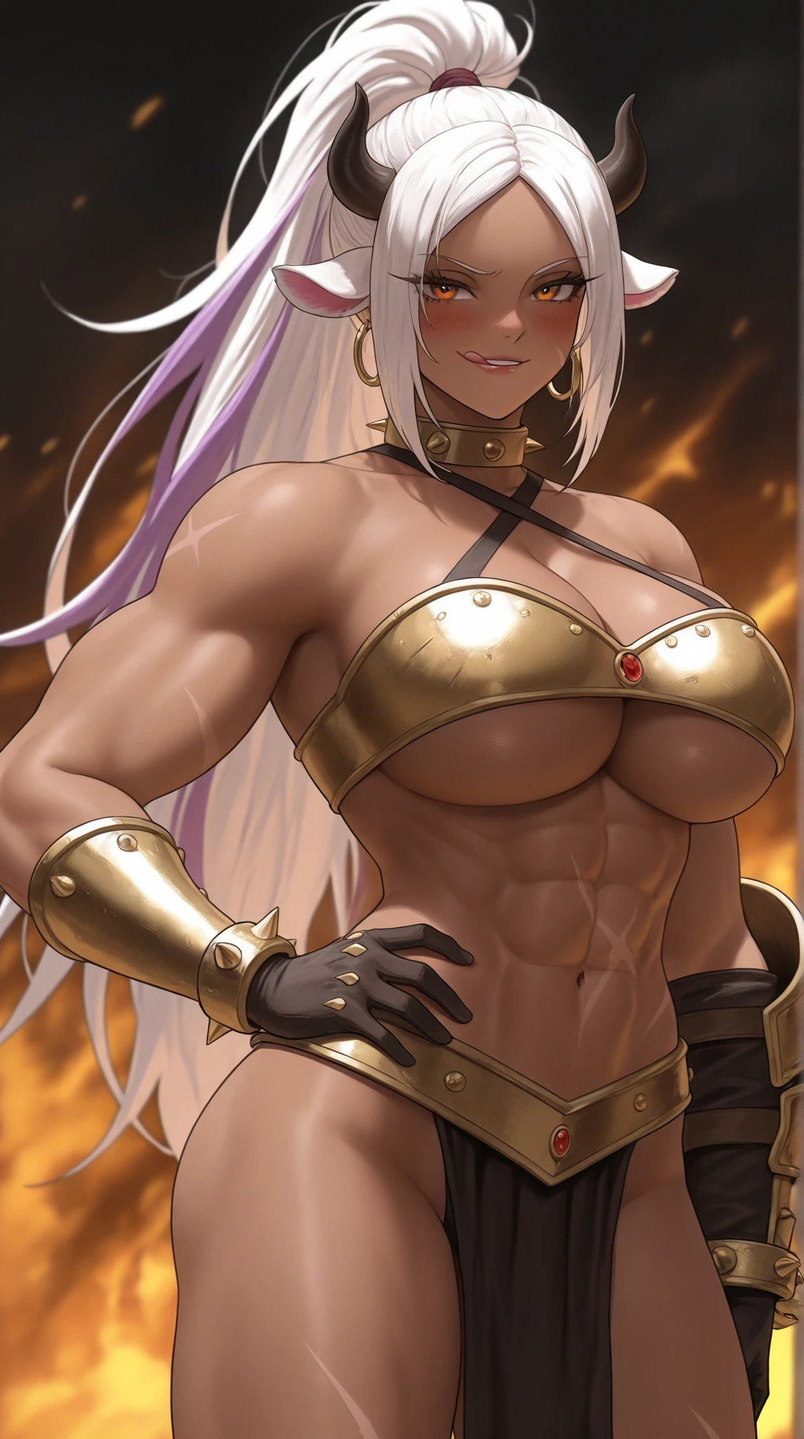 extremely long hair , ponytail, perfect anatomy 1 girl tall solo, slim thick, ((muscular)) high elf toned body, silver breast plate, blue cape, slendered abs, hourglass waist, detailed face, defined cheekbones, puffy lips, gauntlets, gold crown, shadow over eyes, looking at viewer, masterpiece, white thigh highs lingerie,