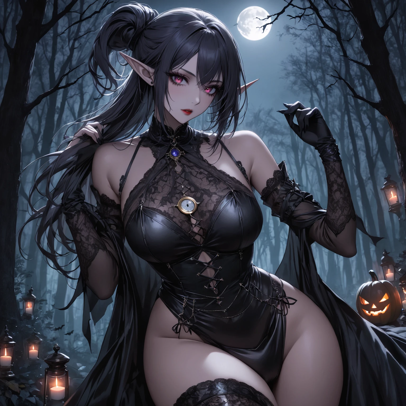 (high qulity,A high resolution,finely detailled,actual),Lamia,Alone,adult female with snake tail,eyes with brightness,Be red in the face,Large breasts,perspiring,oilly skin,with long coiled hair,Fantasy creatures,dark and mystical,glowing light eyes,snake scales,beautiful and seductive,mythical character,dark fantacy,Moon Night,the dark forest,Magic background,Moonlight illuminates the scene,magical ambiance,wisps of green smoke,Ethereal and captivating,vivd colour,Soft and subtle lighting,As graceful as a swan,inspired by mythology,Fantastic environment,surreal scenery,Whimsical and magical atmosphere