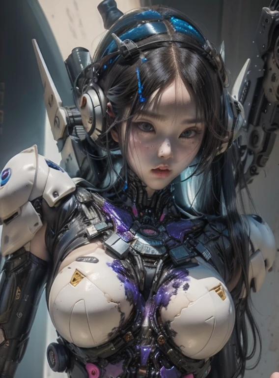 masterpiece, highest quality, girl, thin, Iridescent Eyes, hair color, Iridescent, Struggle, Spread out your long hair, White skin, moderately, cute, sexy, Hello, Near future, (Nearly naked), Mechanical nipples, ((Exposed skin on flank:1.4)), ((Clear Acrylic Bra:1.4)), psychedelic, trip, High coloration, Paisley, High coloration, Cyberspace, Mandala Theme, sit, Legs half open, (Mechanical that bites into the crotch:1.4), blush, ((Mechanical limbs:1.4)), whole body, cyborg, Android, robot, mechanical, (Get glowing skin with body oils:1.4), Portrait Photography,