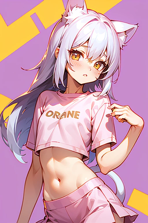 (best quality, masterpiece), 1 girl, centaur, It takes, Undressing, belly button t-shirt, 아름다운 소녀 perfect white tiger photo, perfect white tiger photo