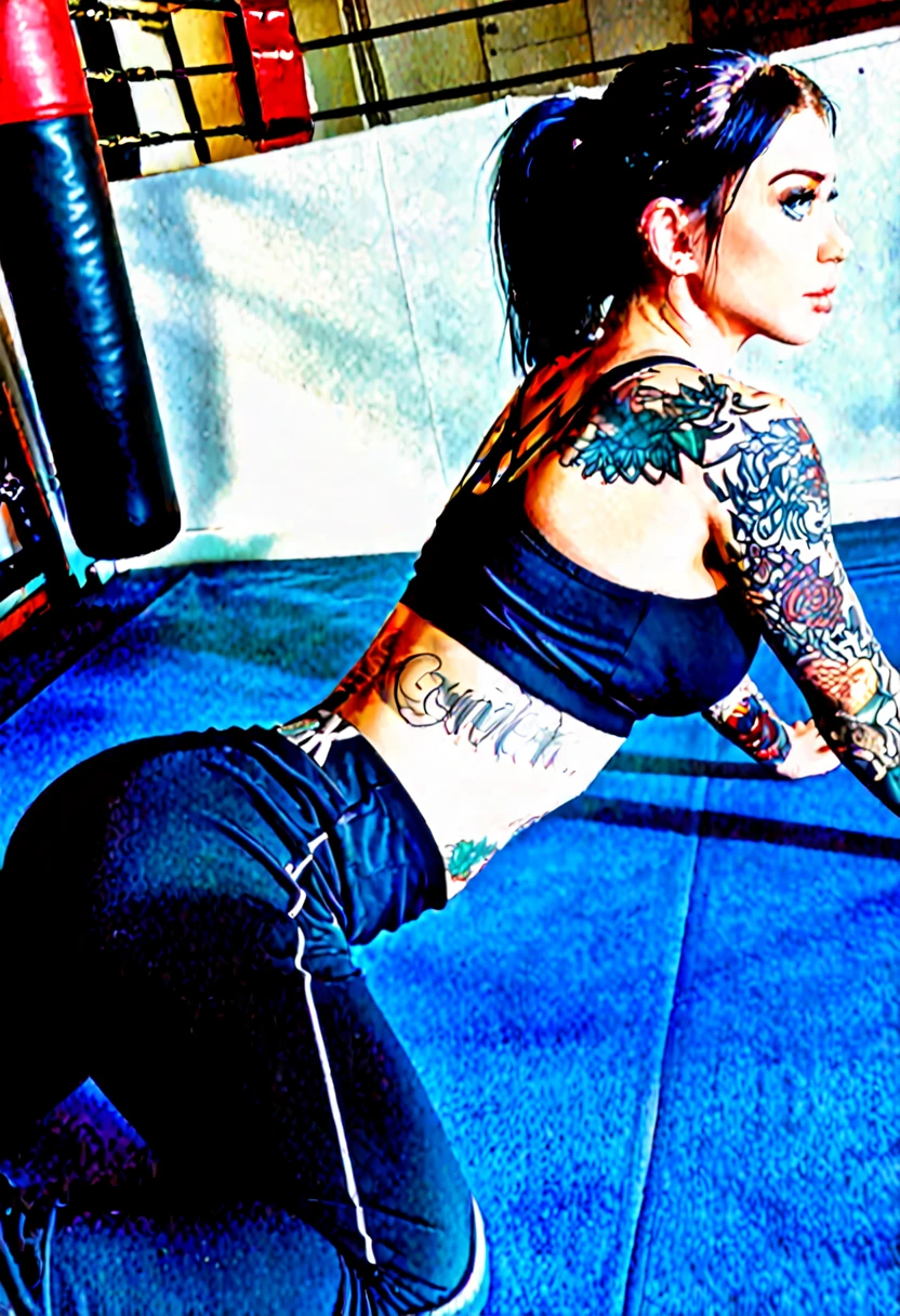 beautiful woman, detailed tattoo on back, elegant pose, dramatic lighting, cinematic atmosphere, muted color palette, photorealistic, 8k, best quality, masterpiece, highly detailed