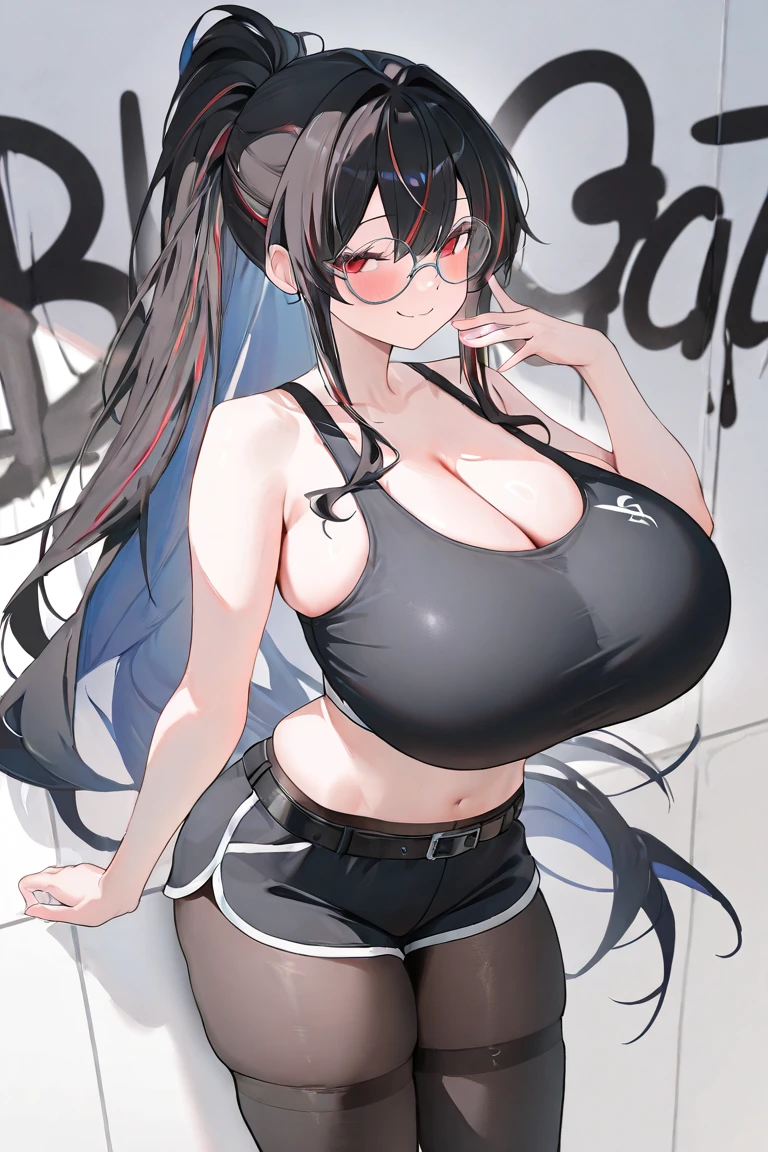 ((beautiful detailed skin:2.0)),(((medium hair:1.3,black hair:1.5))),(black eyes:2.0),((beautiful detailed eyes:2.0)),((ultra-detailed face:2.0)),(from directly above:1.5),(under breasts:2.0),(Smile Beam:1.5),((huge breasts:2.0)),(huge saggy breasts:2.0), ((cleavage:2.0)),((competition swimsuit:2.0)),((High leg:1.5),20 years old,masterpiece,hyper quality, very detailed,perfect picture,3D,8k,High resolution,seductive anime girl, sporty hairstyle,Smooth anime CG art,