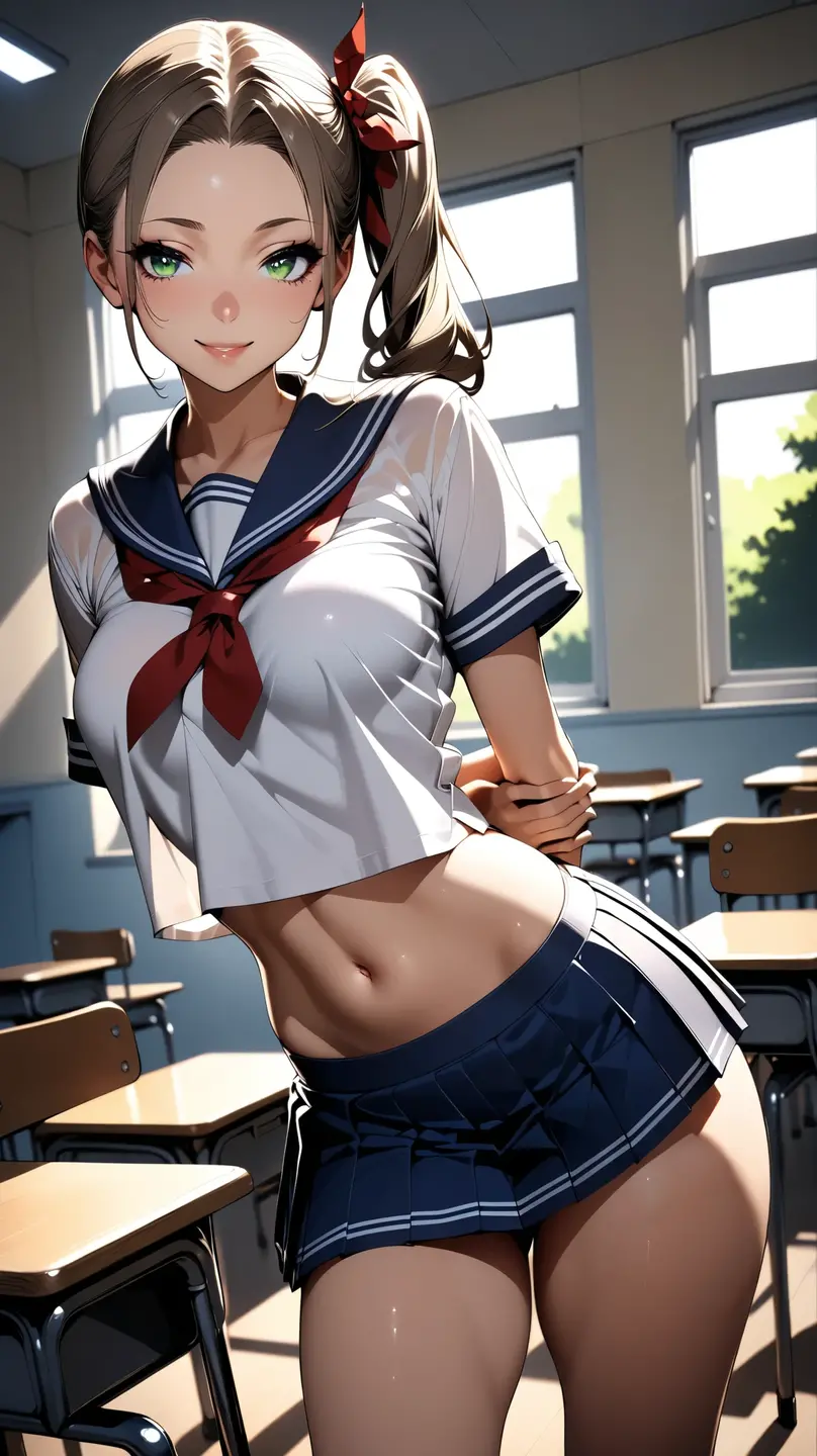 (((masterpiece, Highest quality, High resolution, 超High resolution, Perfect Pixel, Depth of written boundary, 4K, RTTX 10.0))), Beautiful Anime Woman, Beautiful art style, Anime characters, ((Smooth texture, Realistic texture, Anime CG Style)), Exact finger count、Exact number of legs、(Exact number of arms:1.0, Exact number of hands:1.0), (Perfect hands, Perfect ???????), Cinematic, Realistic, Extremely detailed CG, Daytime lighting, Perfect lighting, Best Shadow, The best natural light, whole body, Perfect body, バランのとれたPerfect body, Perfectly balanced style, Slender body, ((Long Hair, bangs, Reddish brown hair, Twin tail hairstyle)), ((A cute adult woman straddles the crotch of a male student lying on his back., Cowgirl:1.8)), A male student with an accurate body lying on his back, (Inserting penis into vagina while wearing panties:1.5), (pussy juice:1.5), ((Sailor suit tops, Sailor collar, White shirt:1.3), (Sexy and cute white panties 1.3), (Stylish shiny white satin panties, Side-tie panties, Panties with plain white center and lace decoration on the sides:1.3), (Thin panties with red ribbon:1.3), shirt lift, (White micro lace bra, White bra with lace trim, Thin bra with red ribbon:1.3), (Knee socks:1.3):1.3), (Beautiful big boobs:1.1), (Embarrassed expression:1.4), blush, (sexual pleasure expression:1.5), (Facial expressions holding back pee:1.4), (Look up:1.4), (Half-close your eyes:1.1), (School classroom, Desk and chair in the background:1.3), Angle from the front