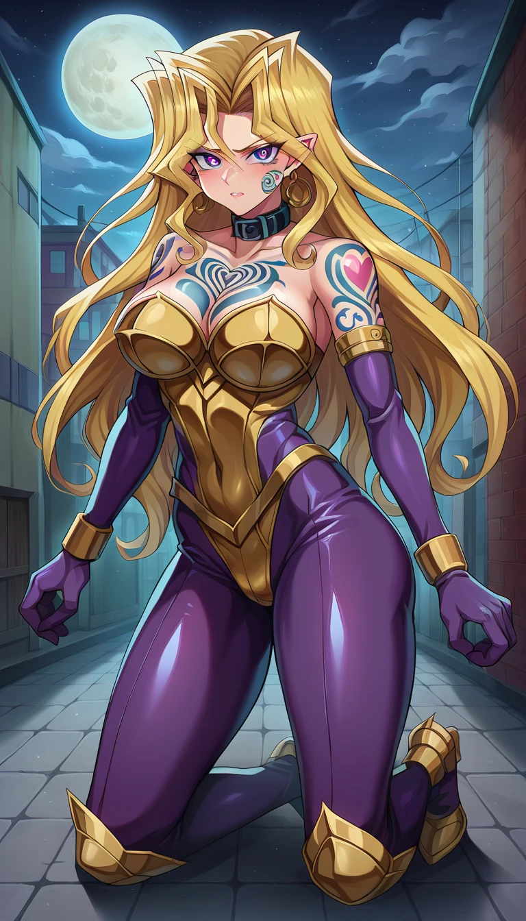 muscle girl,huge breast,, tall female, ,pants, solo focus, 1character, portrait full body,dark skinned female, , vest, coat, walking, medieval clothing, long hair, blond hair,, open mouth smile, revealing cloths, , , berserker, warrior,, full body, walking,, lingerie,flipflops, red eyes
