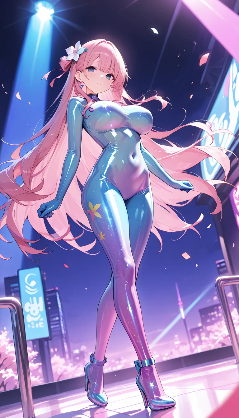 full body, masterpiece, 8k, ultra HD, sharp focus, details hair, beautiful hair, details face, beautiful detail eye, perfect hand, vibrant colours, soft lighting.
1girl, long hair, (light blue-pink hair), dark red eyes, large breast, (school swimsuit), (white swimsuit).
night, city, many buildings, full moon, Star fall, many people, lamp post.