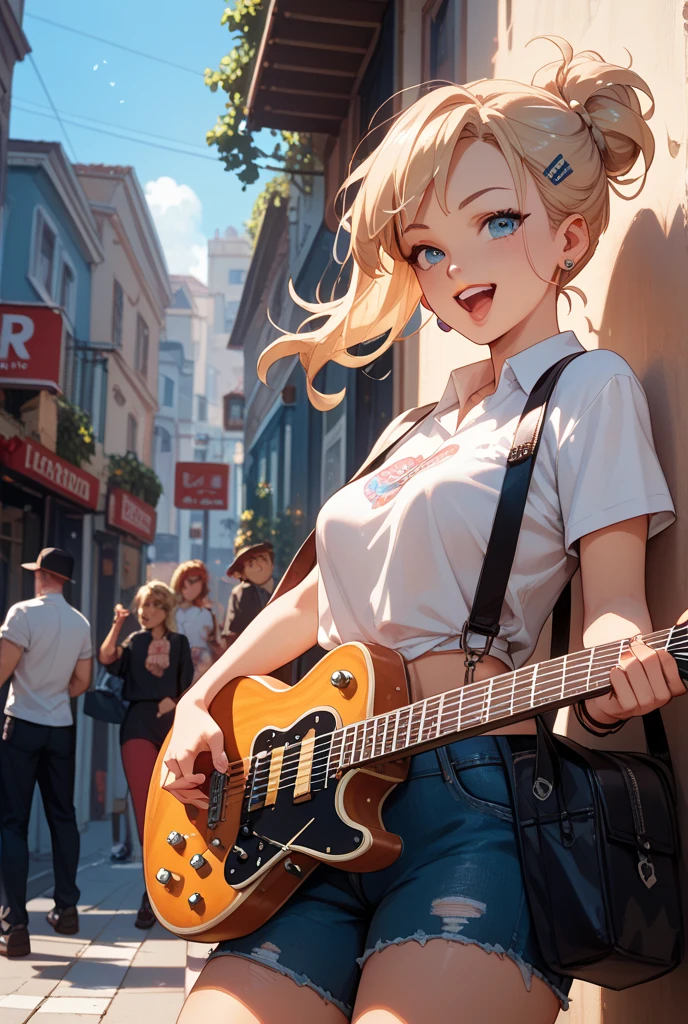 [(white background:1.5)::5], (bottle bottom:0.9), masterpiece:1.6, best quality:1.4, real picture:1.2, intricate details:1.2, colorful, extremely detailed face, breastsout <lora:breastsOutExposed_24:1>, 1lady, solo, exposed breasts, mid shot
Appearance: milf:1.25, slender:1.3, green eyes, small breasts, flat chest, sharp eyes, hearts in pupils, <lora:beautifulDetailedEyes_v10:0.7>, sweat
Clothing: green maxi dress
Accessories: simple hoop earrings
Hair: (long blonde hair), messy hair, public hair
Makeup: natural, glowing skin
Behavior: (smiling:0.7)
Location: bustling cityscape, with tall buildings and busy streets. The sky is a hazy shade of blue, and the air is filled with the sound of car horns and chatter. In the foreground, a street musician plays a tune on his guitar, his hat laid out for tips. People hurry past, going about their day. A couple sits at a nearby caf, sipping coffee and watching the world go by. The scene captures the energy and vitality of city life.