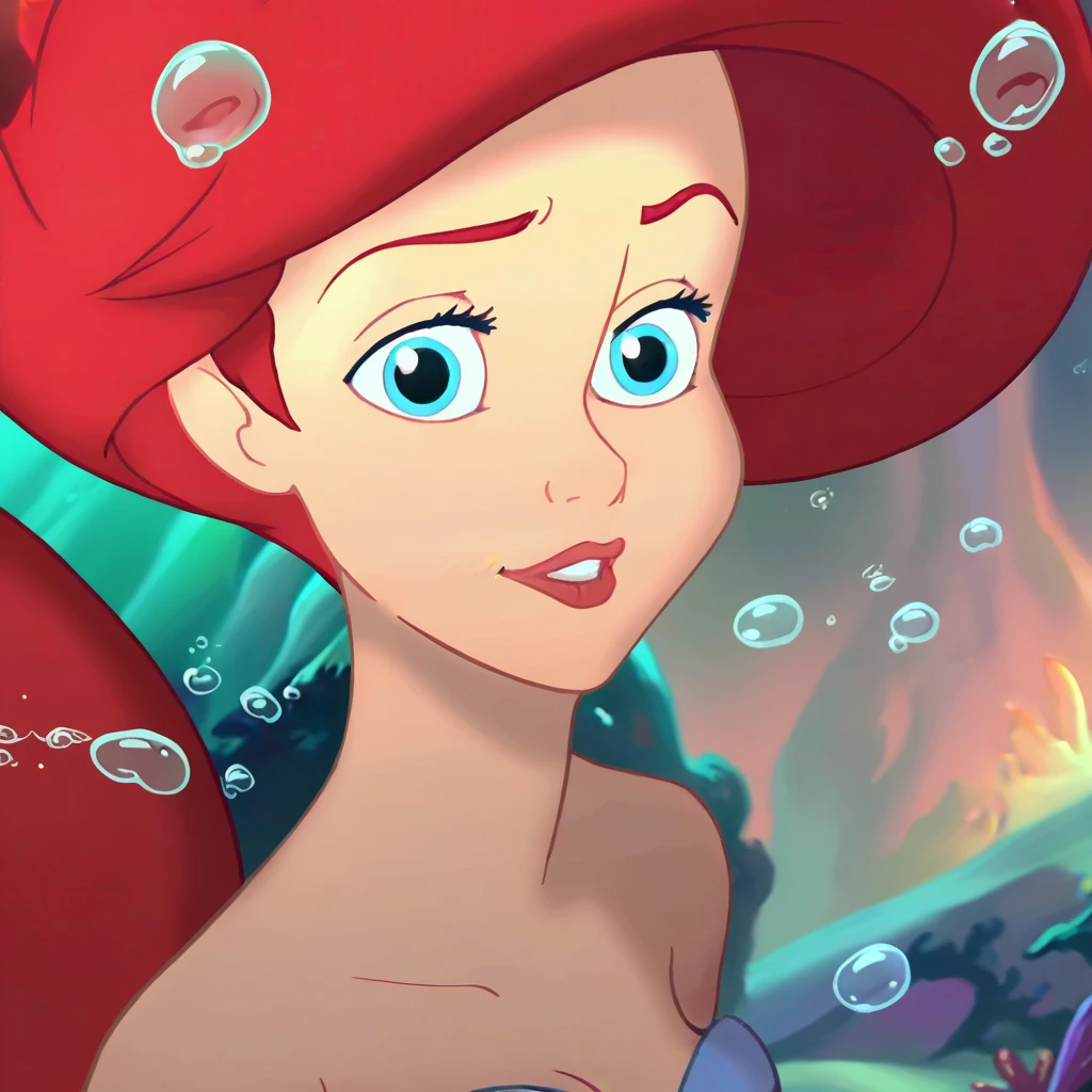 there is a cartoon girl with red hair in a red and black striped room, princess ariel, ariel the little mermaid, little mermaid, the little mermaid, little mermaid magical kingdom, sitting in her throne underwater, jessica rabbit, megara, photorealistic disney, emma watson as jessica rabbit, ariana grande as a mermaid, female disney villain, disney render, by disney