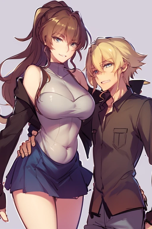 source_anime, rating_explicit, score_9, score_8_up, score_7_up, black_hair, goth, gothic, short_hair, looking at viewer, crop top, skirt, thighhighs, black clotges, goth girl, ikuchan, 2boys, mmf, standing side by side, faceless male, ), muscular male, ((size difference)), clothed, gyaru fashion, breast grab, cuckold pov, ((netorare)), ((ntr)), cuck, cuckolding, ((light skinned male)), ((cuck)), ((bleached)), ((wmaf)), white male Asian female 