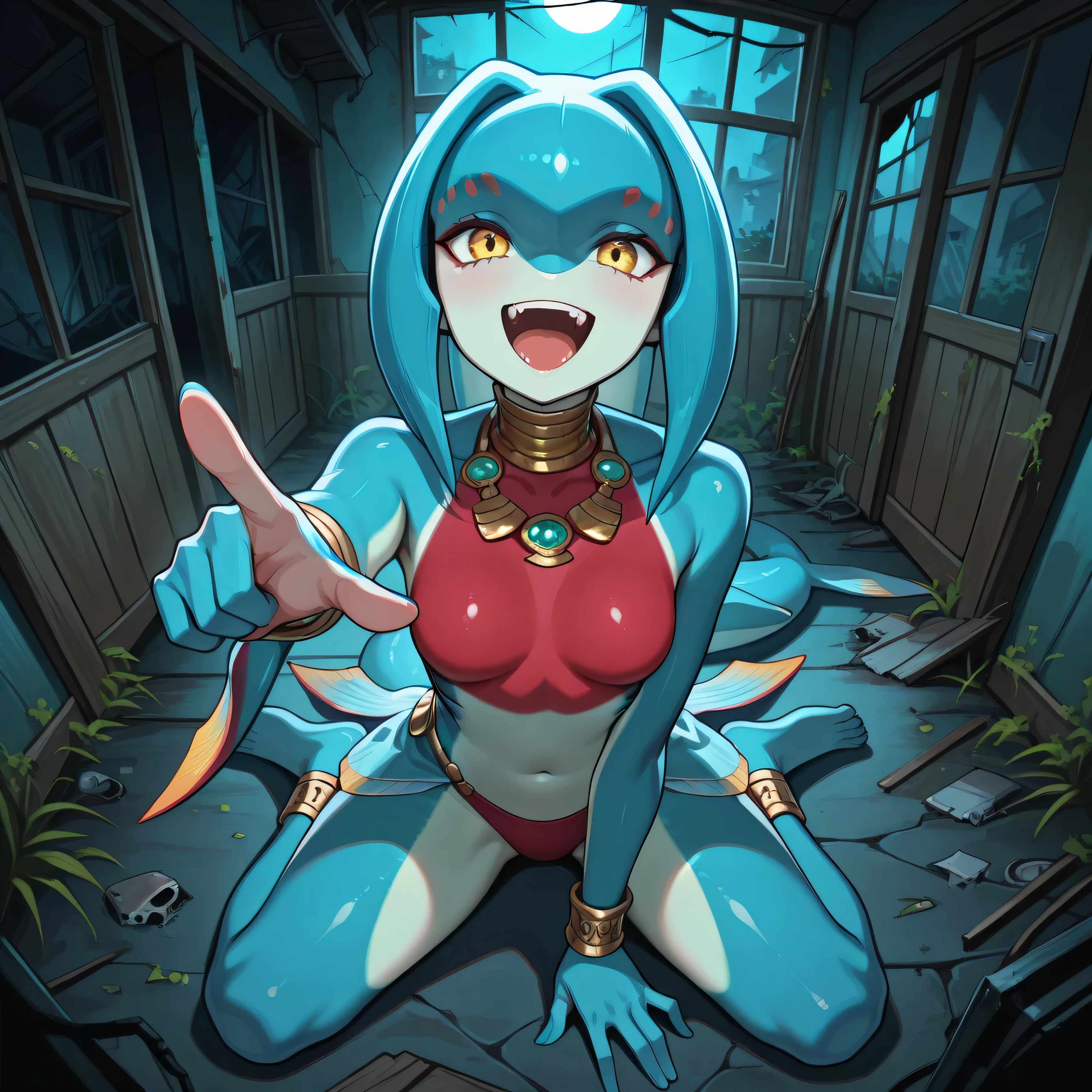 masterpiece, best quality, 1non gender, solo, intricate eyes,beautiful detailed eyes,symmetrical eyes,ponytail,(pointed ears),round frame glasses,wide hips,Pouting expression, cute,(cleavege:1.5, unzipped),((underboob:1.5)), ((thigh_strap)),anime girl,(((liquid paint hair:1.1))), lustrous skin:1.5,bright skin: 1.5,skin tanned,shiny skin,very shiny skin,shiny body,illuminated skin,wet skin, squirt, squirting everywhere, very horny, heart pupil, tongue out, drool flowing from her mouth, aphrodisiac, small pussy, tight pussy, blood coming from she's pussy, very sweaty body, wet pussy, small breast, wet breasts, small ass, masturbating, tired of masturbating, bare breasts, nipple pierced, ahegao, 6 years old, blush, embarrassed, squirtin, she squirts everwhere, wet, wetting everwhere, female masturbation, She hornily tells me "fuck me darling", she too much squirts everywhere, she wet everything with her pussy juice, She was going to faint while fingering her own pussy, (nsfw:1), ((flat chested, flat stomach, baby face)), (intense colors),