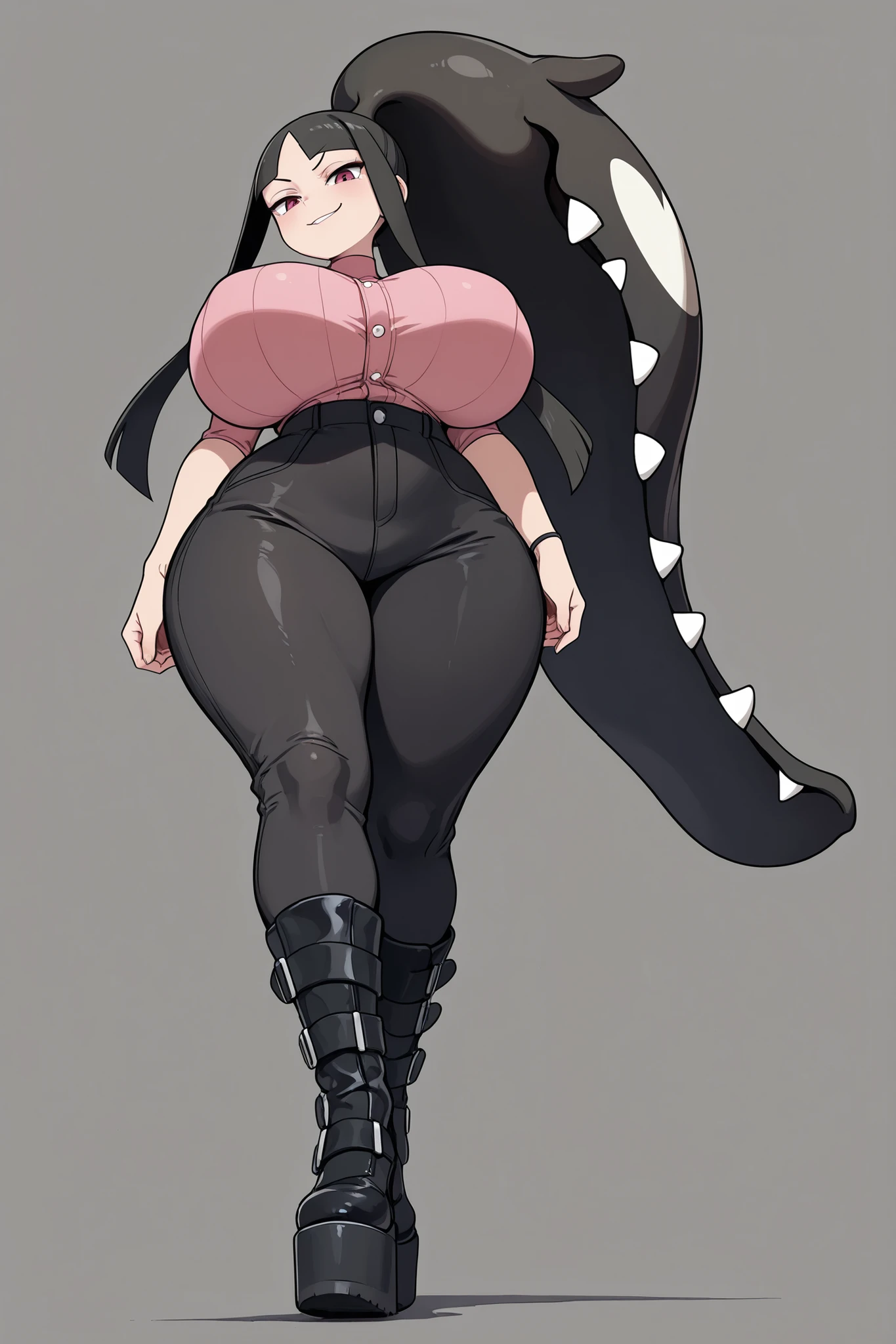<lora:animeLamia_v10:0.8>
(lamia:1.0), scales, full body, 1girl, artist name, bangs, breasts, cowboy shot, dated, drawstring, from side, greyscale, hood, hood down, hoodie, huge breasts, looking at viewer, monochrome, short hair, simple background, smile, solo, thighs, tomboy, white background