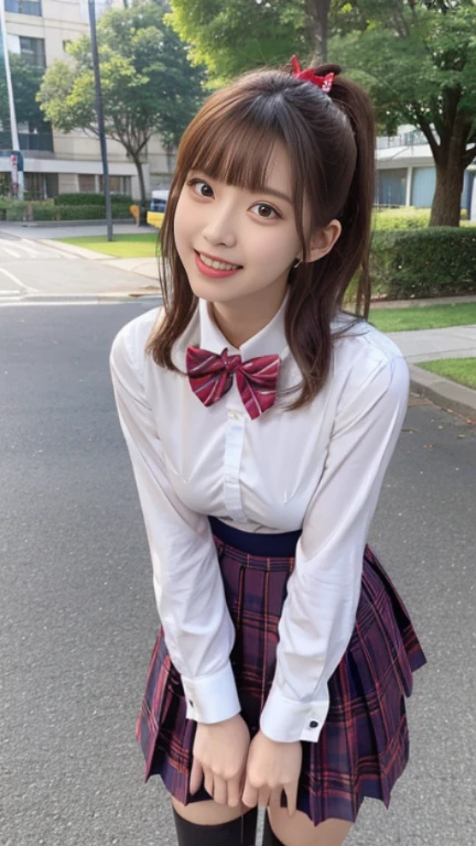 Cute Girls、high school girl、uniform、Ultra mini skirt、See-through、Fluttering in the wind、White cat ears、sit