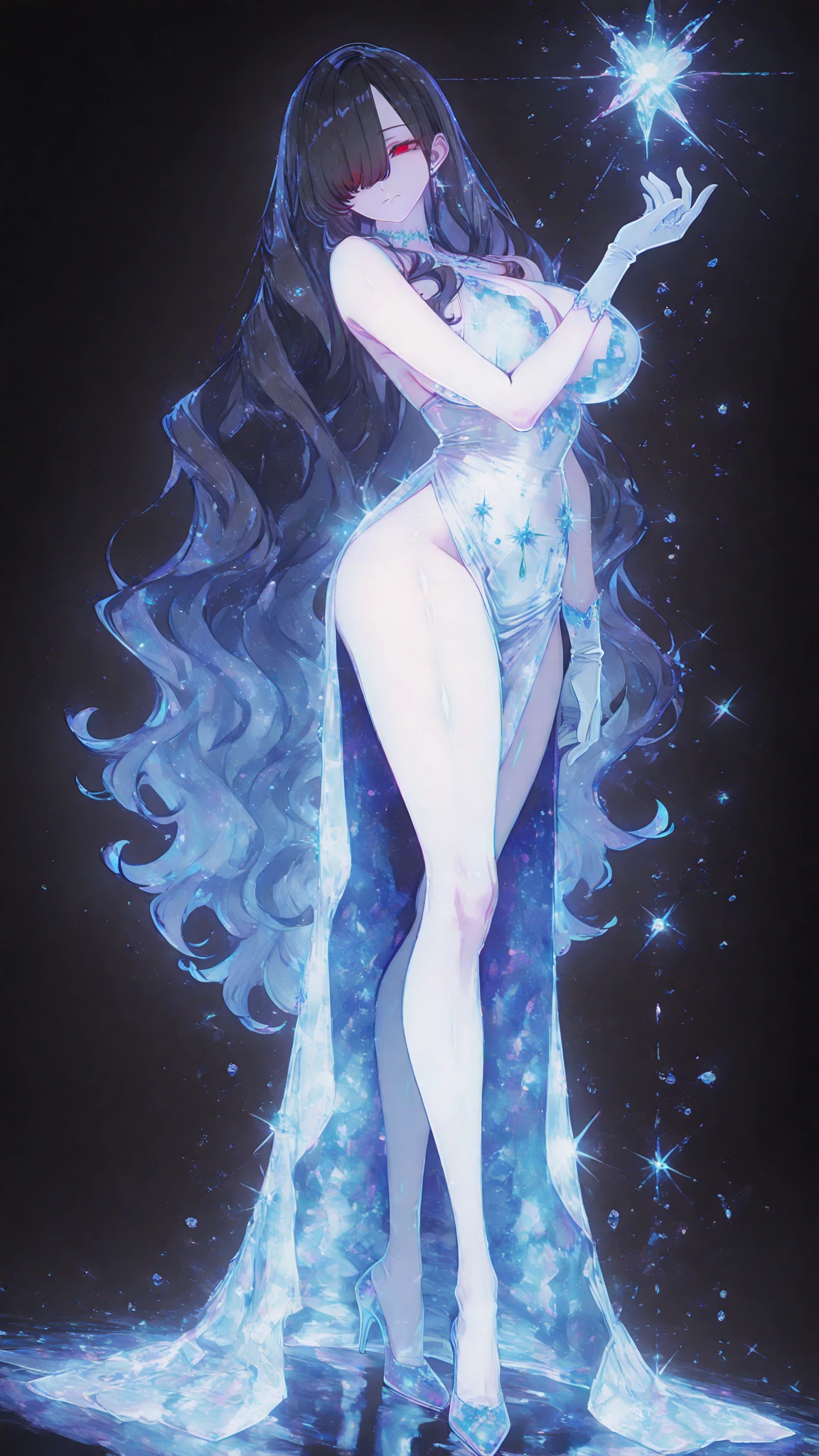 {-erro_de_anatomia:1.0} There is a white unicorn girl, blue mane and long mane, white unicorn, unicorn, unicorn horns, A unicorn, celestia, Nine stories, blue unicorn, soft dreamy, cinematic light《fangs》Unicorn in, mythological creatures, a mythical creature, Pokémon illustration, unicorns, a glaceon princess, Auroracore, ghostly iridescent, image good for rendering, unicorn girl, full body.