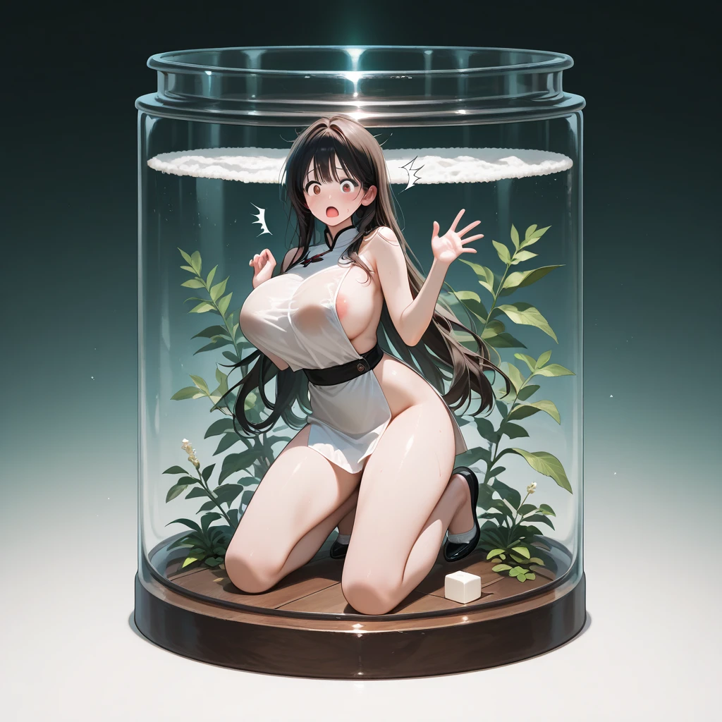 Browsing Caution、最high quality、high quality、Best image quality、8K、最High resolution、High resolution、最high quality、masterpiece、RAW Photos、whole body写真、Detailed and realistic human body、Detailed and realistic skin、Realistic face in every detail、Detailed and realistic eyes、Detailed and realistic lips、Detailed and realistic teeth、Detailed and realistic ears、Detailed and realistic hair、Realistic reproduction of every detail、((Beautiful Hands(thumb１、reference４))、Realistic feet down to the last detail、Realistic breasts down to the last detail、Realistic areola down to the last detail、Realistic nipples down to the last detail、Realistic pussy down to the last detail、Realistic vagina down to the last detail、((Realistic pubic hair down to the last detail:1.3))、((Beautiful Japanese Girl))、(Japanese Model)、 ((18 year old beautiful girl))、(Black Hair)、(Random Hairstyles)、((whole body))、((Slim and perfect figure))、(Beautiful and firm breasts)、(whole body光沢肌、Fair skin)、(Full nudity)、(All Nude)、((Girl trapped in a glass bottle))、((Highly transparent glass bottle(Girl in a glass bottle))、((彼女のwhole bodyがすっぽりと入る大きなガラス瓶))、((A glass bottle with a girl inside is placed on the desk))、Sexy pose