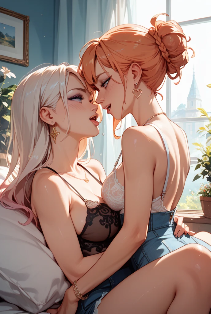 drawing of a couple woman kissing each other in a pose, couple pose, couple lesbian, kissing together cutely, soft outlines, thick lineart, perfect lineart, kissing together, thick outlines, passionate pose, neutral pose, simple lineart, intense line art, outlines, pose reference, lesbian art, ((open eyes))