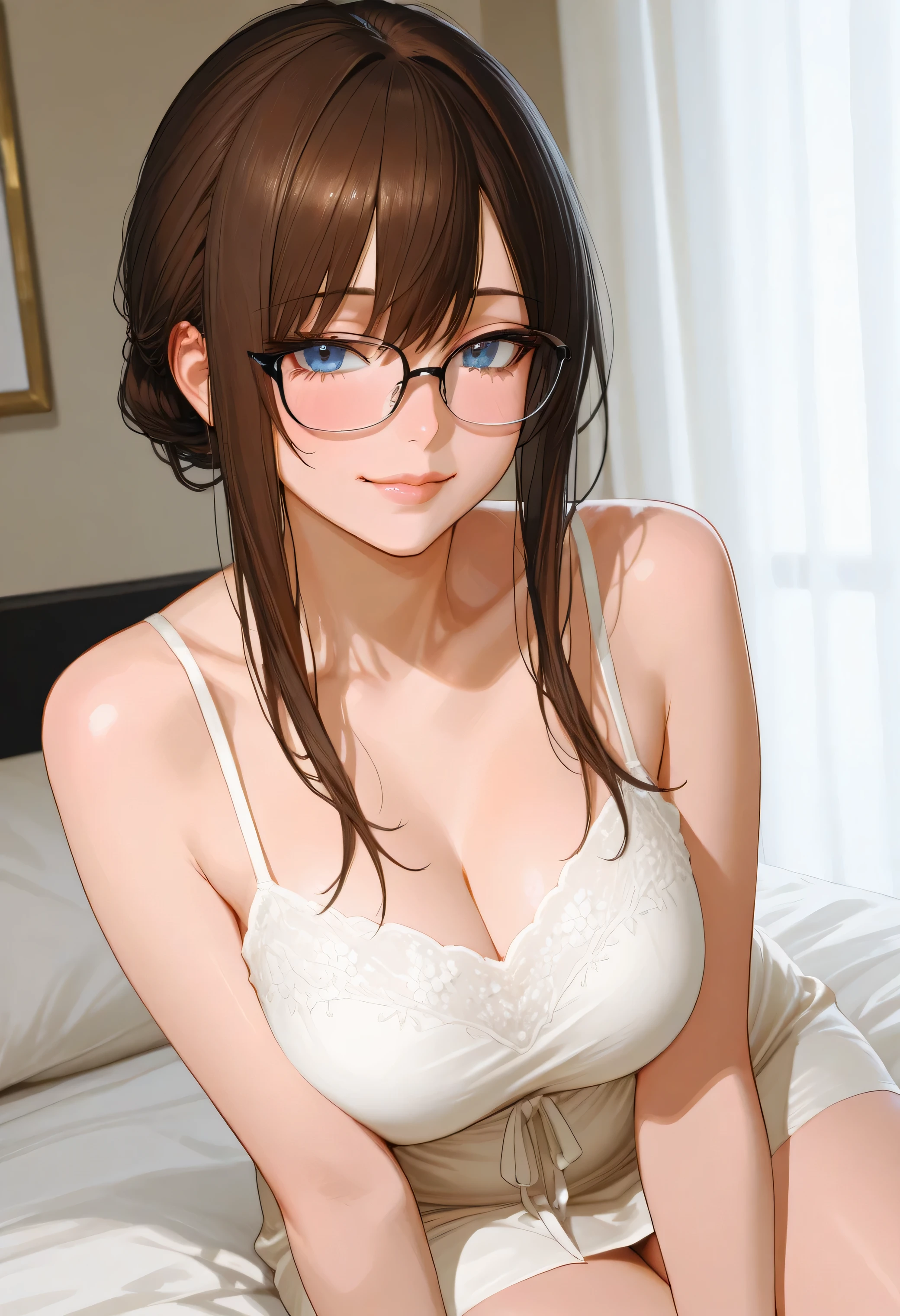 (highres, high quality:1.2), intricate details, cinematic lighting, ambient occlusion, KuroseKatsuko, 1girl, solo, mature female, 1boy, (penis, oral:1.2), (penis in mouth:1.1), (stage four, deepthroat:1.1), pov, on bed, sitting, looking at viewer, ahegao, rolled eyes, blush, (sweat:0.8), brown hair, short hair, blunt bang, single hair bun, (ribbon:0.8), makeup, lipstick, eyelashes, brown eyes, glasses, detailed eyes, perfect face, nude, curvy, large breasts,masterpiece, best quality, extreme detail, mitaraiyuuna, 1girl, green eyes, pubic hair, brown hair, long hair, twin braids, lipstick, makeup, green eyes, nipples, 