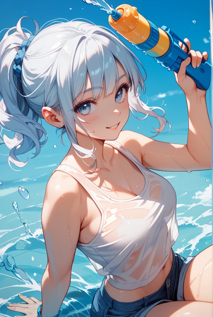 (highest quality:1.2, Very detailed, up to date, Vibrant, Ultra-high resolution, High Contrast, masterpiece:1.2, highest quality, Best aesthetics), Portraiture、girl、singer, solo, ((25-years-old:1)), (skin diving ,marine diving,underwater,in the aquarium,(swimming with dolphine and tropical fish)), mermaid, swimming gracefully, Bright colors, Beautiful fine details、Beautiful lip detail、midium wave hair、red and white ((streaked hair:1.6)), highlights hair: 1.5, red eyes, slim body, meddium breast, (tan skin:1.1), ((micro bikini)), (Floral Fineline tattoo design on left arm:1), put one hand on the waist, aqua babbles, (cowboy shot:1),