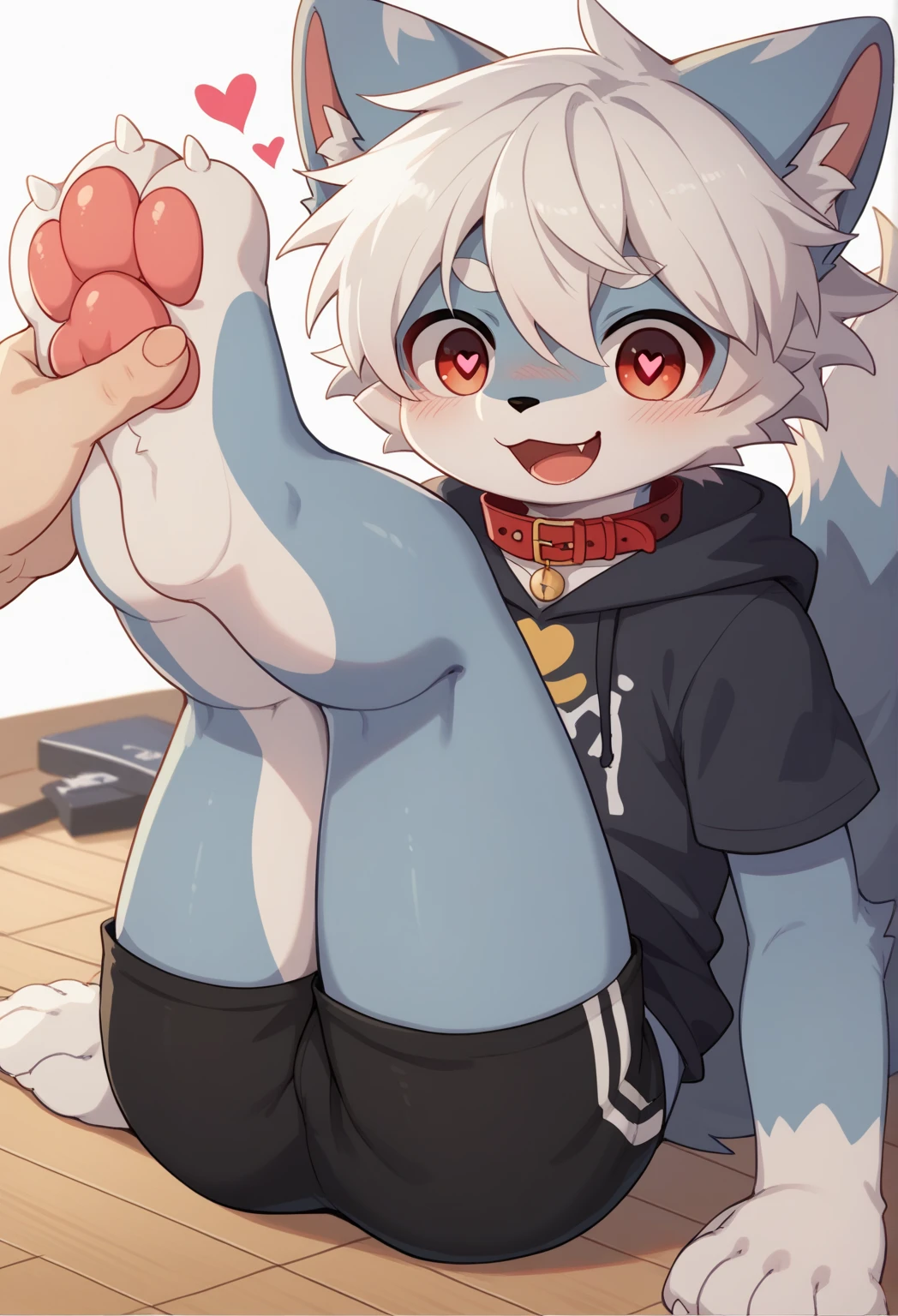 furry，Wolf Boy，white feathers，Crystal Blue Eyes，Single fluffy tail，Gray Hair，Short hair details，Wear a basketball suit.,penis(Overflow of the genitals..),One shota press the other one.，Orgasm,Sex life,