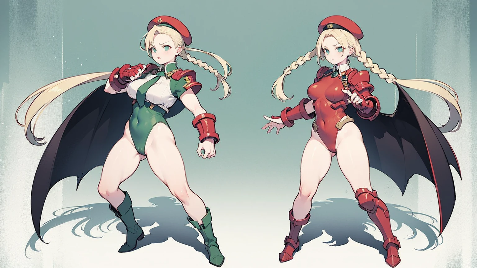 Very detailed, clear, beautiful body, Beautiful nose, Beautiful character design, perfect eyes, perfect face, very high, 4k, Beautiful legs, perfect legs, good hand, perfect hand, Masterpiece, best quality, haveรายละเอียดสูง, illustration, nonsense, perfect anatomy, street fighter, doll set, Chadaloo Doll, doll set, expressionless, empty eyes, look at viewer, red gloves, Emotionless, black Latex, corruption, mind control, female warrior, full body, hypnotized, ความมึนงงที่ไม่haveความสุข, full body suit, Ribbed bodysuit, Both arms are at the sides., obey, perfect woman's body, extremely glossy Latex, hypnosis, Hipnolora, empty eyes, mind control device, Poses, give up_Pose, slave, have, necktie, standตัวตรง, stand, stand at attention, have, necktie, belt, Latex, Ribbed bodysuit, thigh high, garter belt, fighting posture, Extend your right arm away from your shoulder into the air with your hand straight., soldier, thigh boots, 1 girl, hair accessories, Gray hair, long hair, green eyes, Otorii Asuka, Magical Girl Spec-Ops Asuka